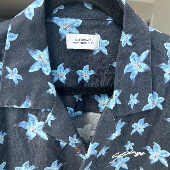 Saturdays NYC York Camp Collar SS Shirt in Blue - Picture 3 of 5